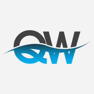 İlk harf QW şirket adı mavi ve gri renk swoosh tasarımı. İş ve şirket kimliği için vektör logosu.