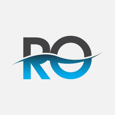 İlk harf logo RO şirketi mavi ve gri renk swoosh tasarımı. İş ve şirket kimliği için vektör logosu.