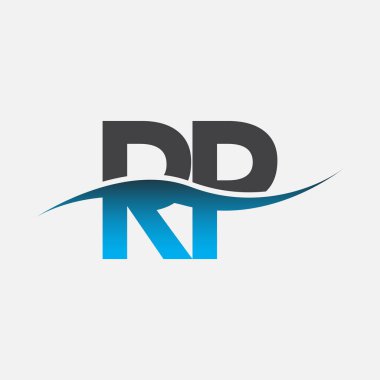 İlk harf logo RP şirketinin adı mavi ve gri renk desenli. İş ve şirket kimliği için vektör logosu.