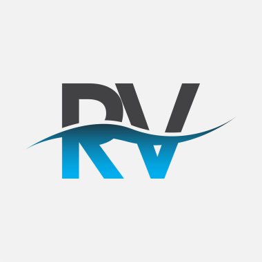 İlk harf logo karavan şirketi adı mavi ve gri renk swoosh tasarımı. İş ve şirket kimliği için vektör logosu.