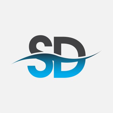SD şirketinin ilk harf logosu mavi ve gri renkli Swoosh tasarımı. İş ve şirket kimliği için vektör logosu.