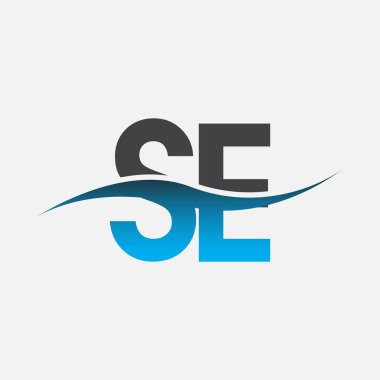 İlk harf SE logosu. Mavi ve gri renkli Swoosh tasarımı. İş ve şirket kimliği için vektör logosu.