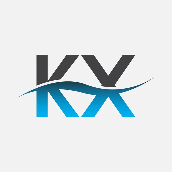 首字母标识Kx公司名称蓝色和灰色Swoosh设计 企业和公司标识的向量标志类型 — 图库矢量图片