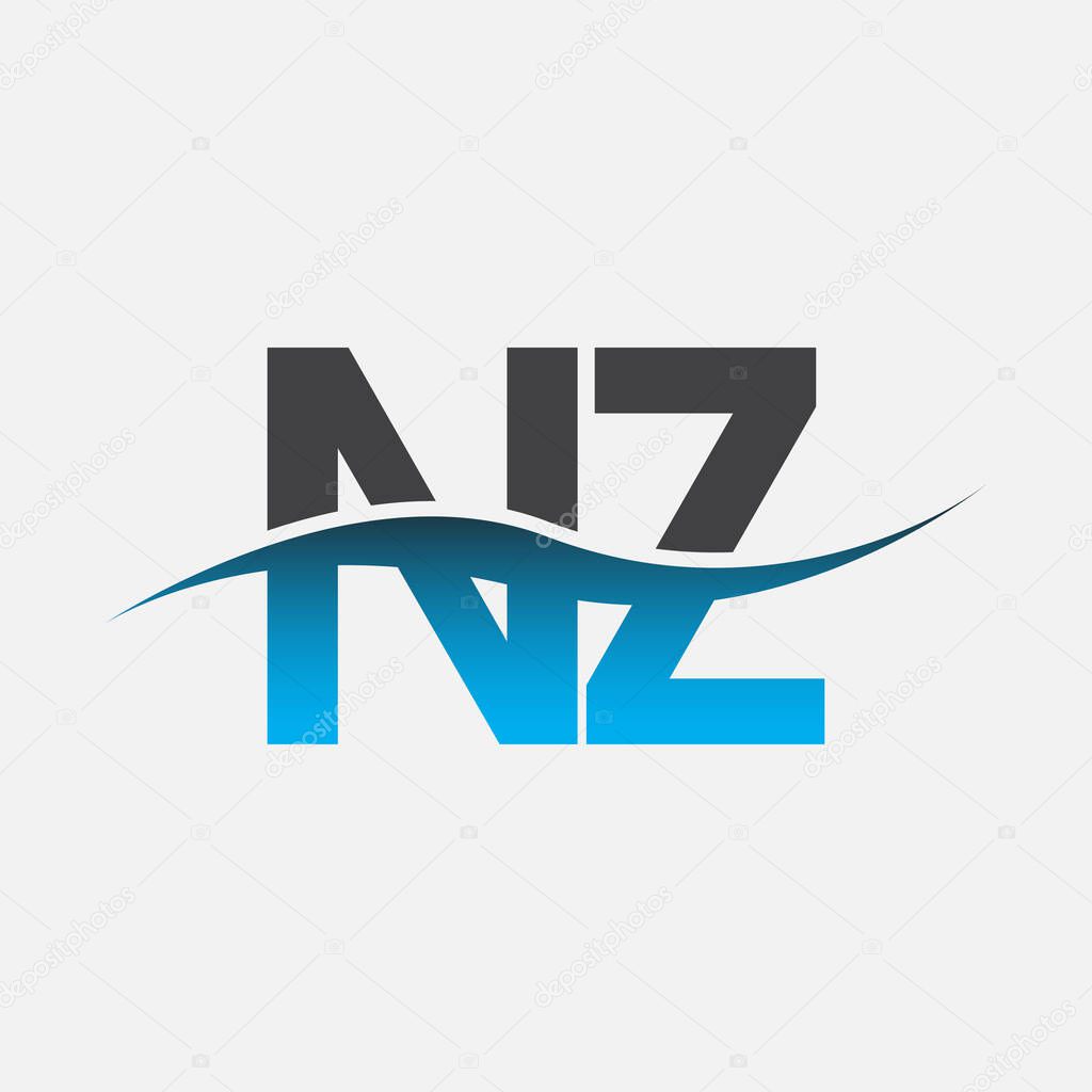 Initial letter logo NZ company name blue and grey color swoosh design. vector logotype for business and company identity.