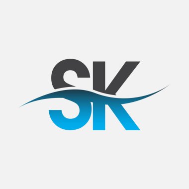 İlk harf logosu SK şirketi mavi ve gri renk desenli. İş ve şirket kimliği için vektör logosu.