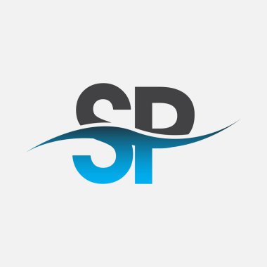 İlk harf logosu SP şirketinin adı Mavi ve Gri renkli Swoosh tasarımı. İş ve şirket kimliği için vektör logosu.