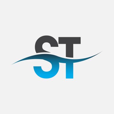 İlk harf ST şirketi adı Mavi ve Gri renkli Swoosh tasarımı. İş ve şirket kimliği için vektör logosu.
