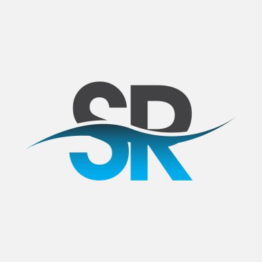 İlk harf logosu SR şirketinin adı mavi ve gri renkli swoosh tasarımı. İş ve şirket kimliği için vektör logosu.