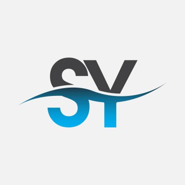 İlk harf logosu SY şirketinin adı mavi ve gri renk desenli. İş ve şirket kimliği için vektör logosu.