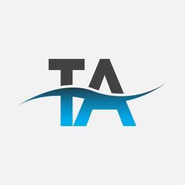 İlk harf TA şirketinin adı mavi ve gri renkli Swoosh tasarımı. İş ve şirket kimliği için vektör logosu.