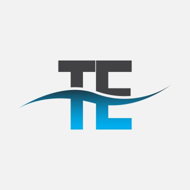 İlk harf logosu TE şirketinin adı mavi ve gri renk swoosh tasarımı. İş ve şirket kimliği için vektör logosu.