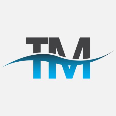 İlk harf logosu TM şirketinin adı mavi ve gri renk desenli. İş ve şirket kimliği için vektör logosu.