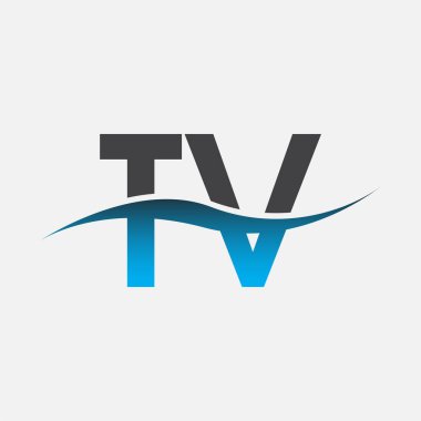 İlk harf logo TV şirketinin adı Mavi ve Gri renkli Swoosh tasarımı. İş ve şirket kimliği için vektör logosu.