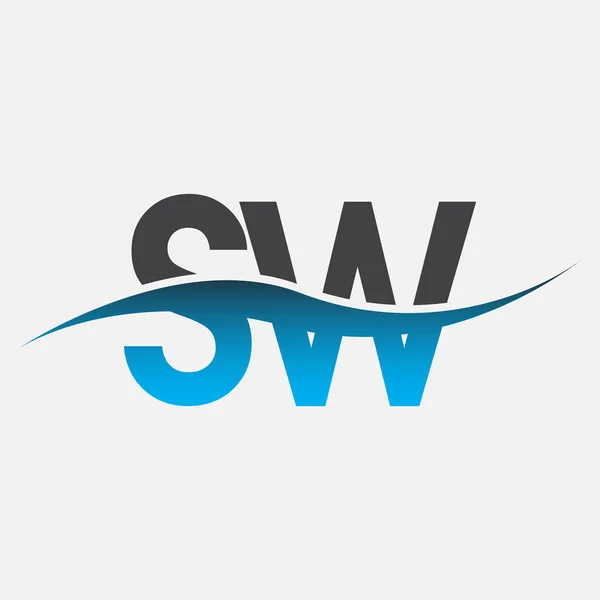 Początkowe Logo Litery Nazwa Firmy Niebieski Szary Kolor Swoosh Design — Wektor stockowy