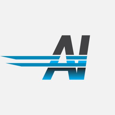 İlk logo AI şirketi adı siyah-mavi, Basit ve Modern Logo Tasarımı.