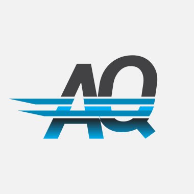 İlk logo AQ şirketi adı siyah-mavi, Basit ve Modern Logo Tasarımı.
