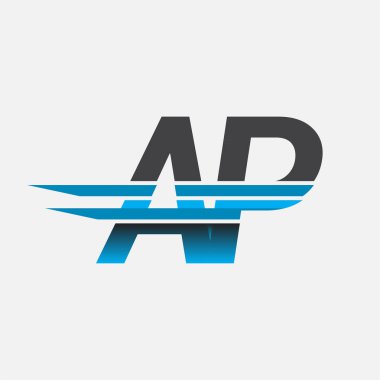 İlk logo AP şirketi adı siyah-mavi, Basit ve Modern Logo Tasarımı.