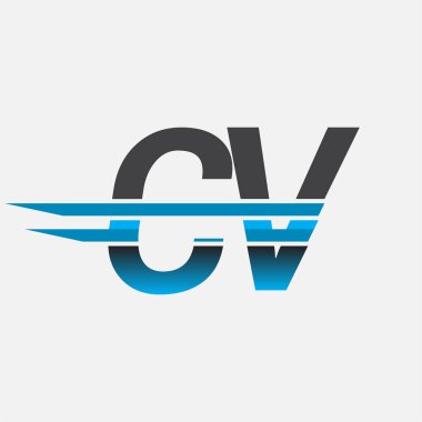 İlk logo CV şirketi adı siyah-mavi, Basit ve Modern Logo Tasarımı.