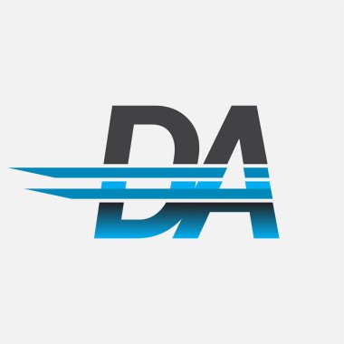 İlk logo DA firmasının adı siyah-mavi, basit ve modern logo tasarımı.
