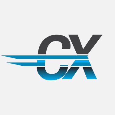 İlk logo CX şirketi adı siyah-mavi, Basit ve Modern Logo Tasarımı.