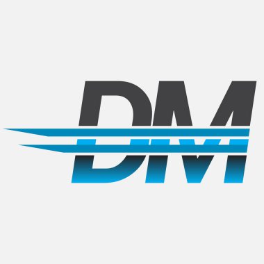 İlk logo DM şirketi adı siyah-mavi, Basit ve Modern Logo Tasarımı.