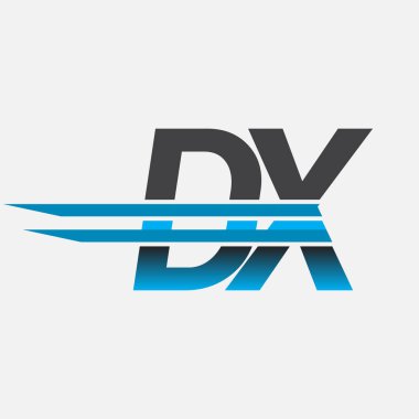 İlk logo DX şirketi adı siyah-mavi, Basit ve Modern Logo Tasarımı.
