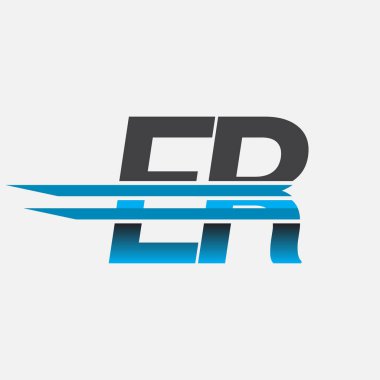 İlk logo ER şirketi adı siyah-mavi, basit ve modern logo tasarımı.
