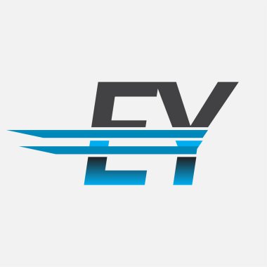 İlk logo EY şirketi adı siyah-mavi, Basit ve Modern Logo Tasarımı.