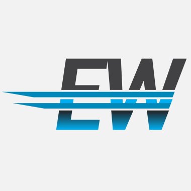 İlk logo EW şirketi adı siyah-mavi, Basit ve Modern Logo Tasarımı.
