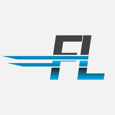 İlk logo FL şirketi adı siyah-mavi, Basit ve Modern Logo Tasarımı.