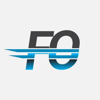 İlk logo FO şirketi adı siyah-mavi, basit ve modern logo tasarımı.