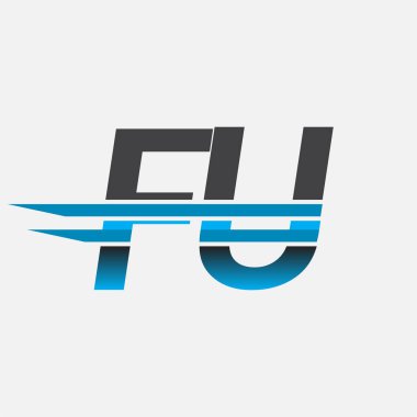 İlk logo FU şirketi adı siyah-mavi, Basit ve Modern Logo Tasarımı.
