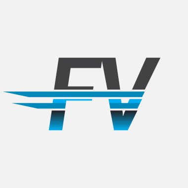 İlk logo FV şirketi adı siyah-mavi, Basit ve Modern Logo Tasarımı.