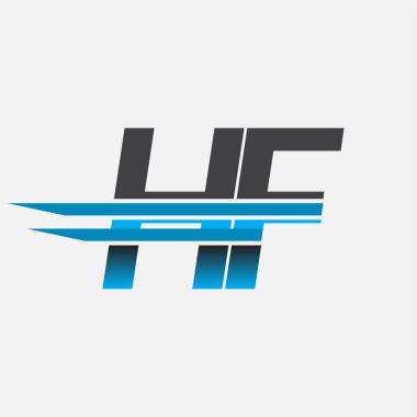 İlk logo HF şirketi adı siyah-mavi, Basit ve Modern Logo Tasarımı.