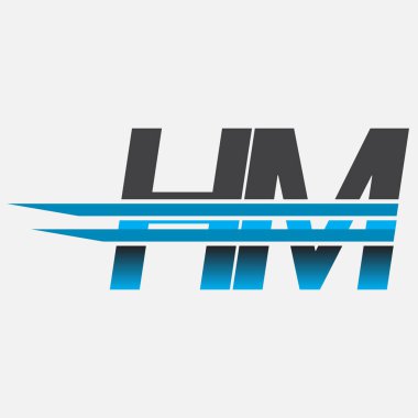 İlk logo HM şirketi adı siyah-mavi, Basit ve Modern Logo Tasarımı.