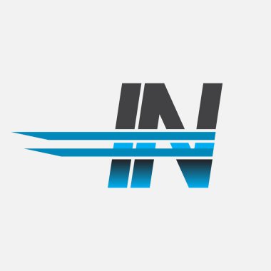 İlk logo IN şirketi adı siyah-mavi, basit ve modern logo tasarımı.