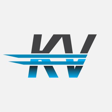 İlk logo KV şirketi adı siyah-mavi, Basit ve Modern Logo Tasarımı.