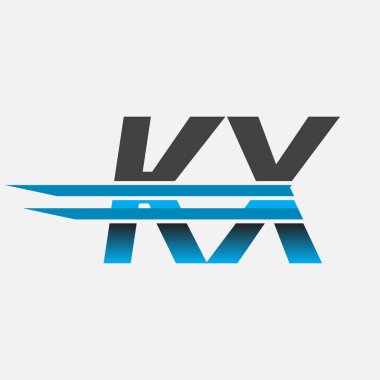 İlk logo KX şirketi adı siyah-mavi, Basit ve Modern Logo Tasarımı.
