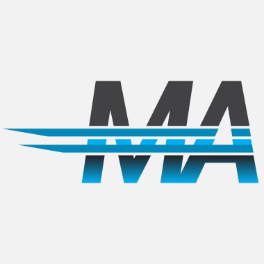İlk logo MA şirketi adı siyah-mavi, Basit ve Modern Logo Tasarımı.