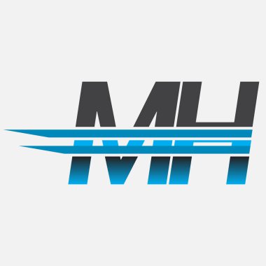 İlk logo MH şirketi adı siyah-mavi, Basit ve Modern Logo Tasarımı.