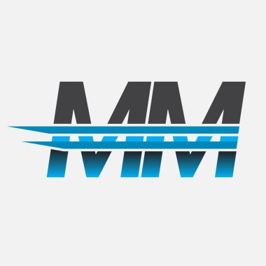 İlk logo MM şirketi adı siyah-mavi, Basit ve Modern Logo Tasarımı.