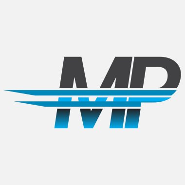 İlk logo MP şirketi adı siyah-mavi, Basit ve Modern Logo Tasarımı.