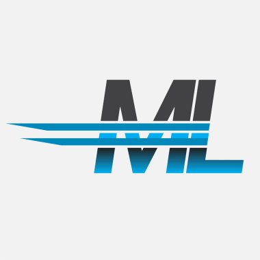 İlk logo ML şirketi adı siyah-mavi, Basit ve Modern Logo Tasarımı.