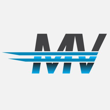 İlk logo MV şirketi adı siyah-mavi, Basit ve Modern Logo Tasarımı.