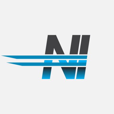 İlk logo NI şirketi adı siyah-mavi, Basit ve Modern Logo Tasarımı.
