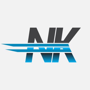 İlk logo NK şirketi adı siyah-mavi, Basit ve Modern Logo Tasarımı.