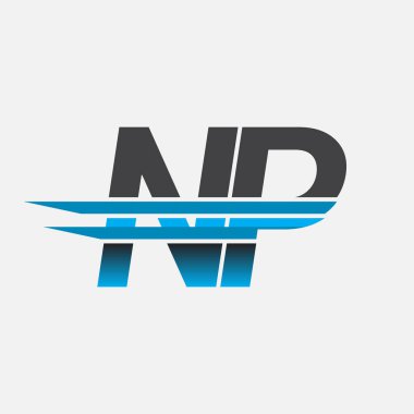 İlk logo NP şirketi adı siyah-mavi, Basit ve Modern Logo Tasarımı.