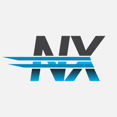 İlk logo NX şirketi adı siyah-mavi, Basit ve Modern Logo Tasarımı.