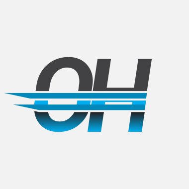 İlk logo OH firmasının adı siyah-mavi, basit ve modern logo tasarımı.