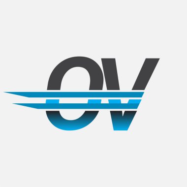 İlk logo OV şirketi adı siyah-mavi, Basit ve Modern Logo Tasarımı.